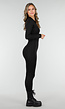 Zwarte Shaping Jumpsuit met Rits en Lange Mouwen