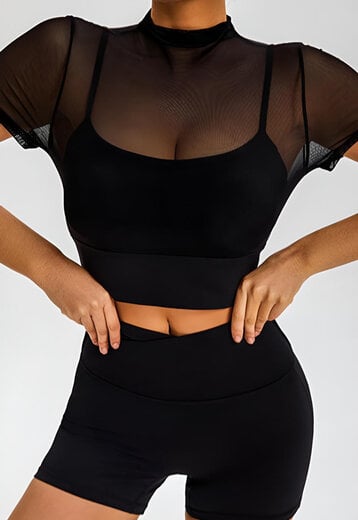 MPO99081 Zwarte Mesh Top met Pads