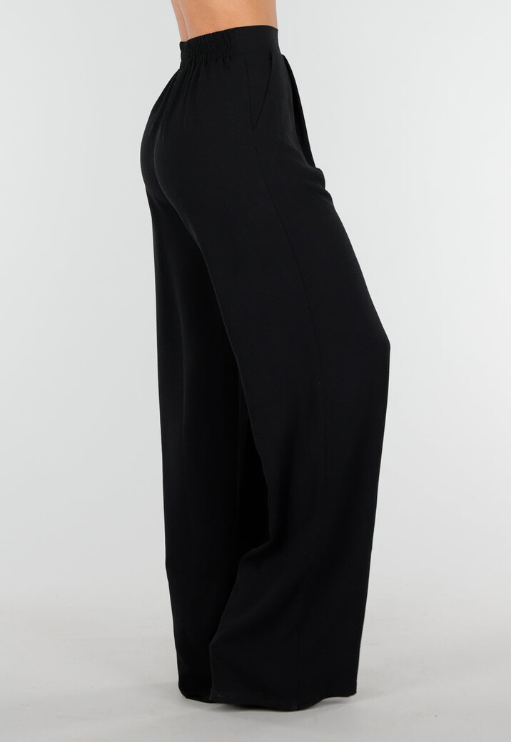High Waist Zwarte Linnen Look Tall Broek met Tailleband