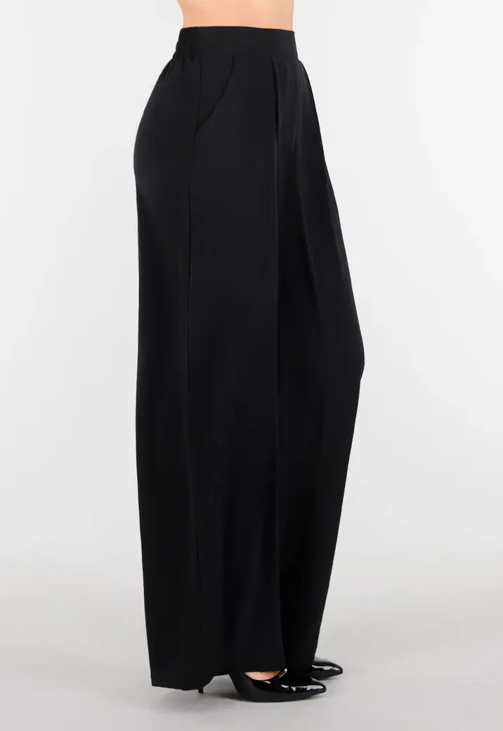 Petite High Waist Zwarte Linnen Look Broek met Tailleband