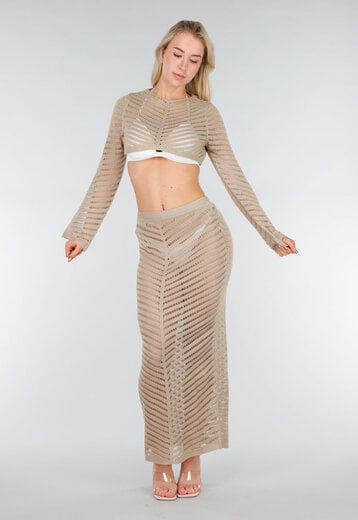Beige Gehaakte Midi Cover Up Set