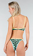 Cheeky Groen Leopard Bikini Broekje met Gele en Blauwe Bandjes