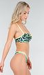 Groene Leopard Bikini Top met Gele en Blauwe Bandjes