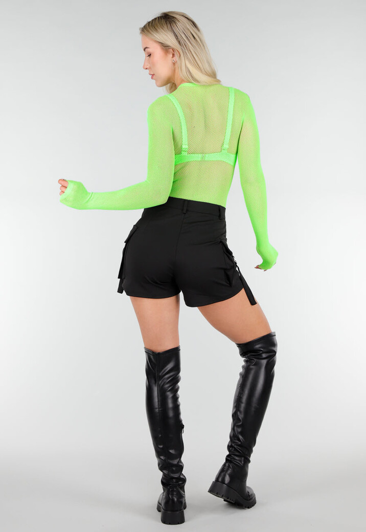 Neon Groene Mesh Fishnet Body met Stretch