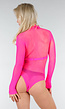 Neon Roze Mesh Fishnet Body met Slangenprint