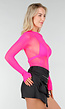 Neon Roze Mesh Fishnet Body met Slangenprint