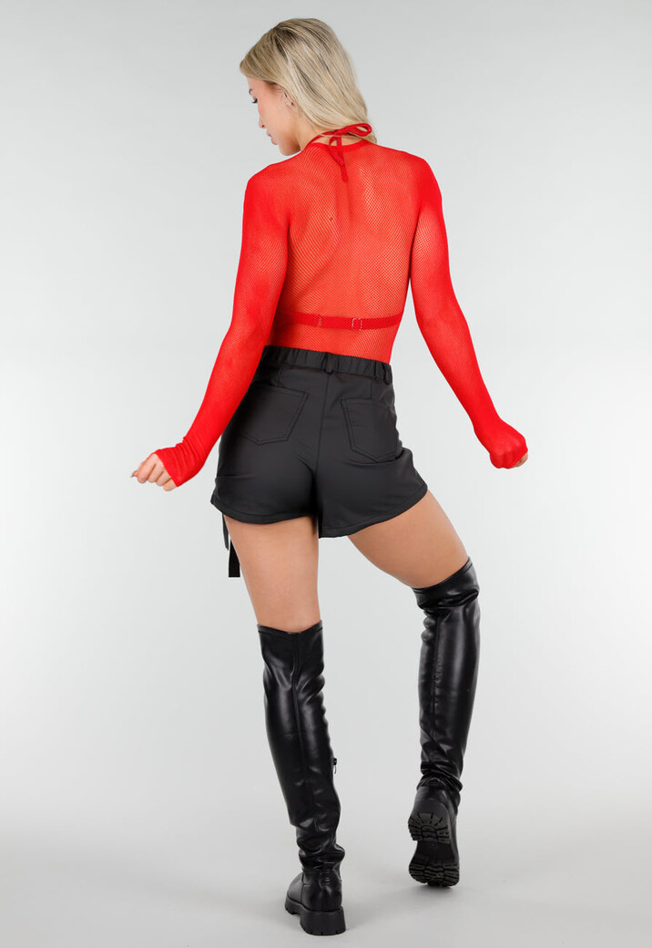 Rode Mesh Fishnet Body met Slangenprint