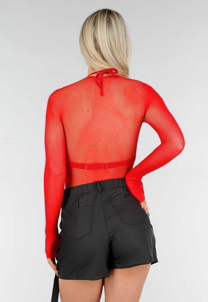 Rode Mesh Fishnet Body met Slangenprint