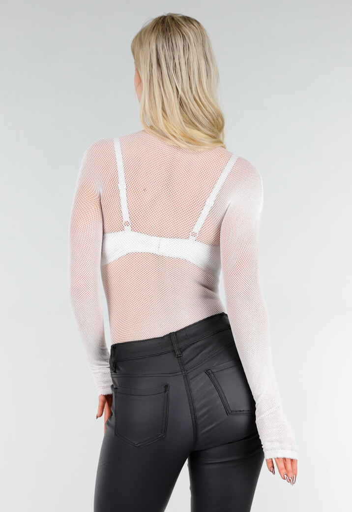 Witte Mesh Fishnet Body met Stretch