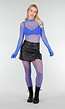 Blauwe Mesh Bodystocking met Lange Mouwen en Open Rug