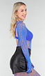 Blauwe Mesh Bodystocking met Lange Mouwen en Open Rug