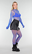 Blauwe Mesh Bodystocking met Lange Mouwen en Open Rug