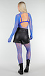 Blauwe Mesh Bodystocking met Lange Mouwen en Open Rug