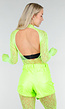 Neon Groene Transparante Fishnet Bodystocking met Open Rug