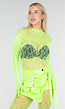 Neon Groene Transparante Fishnet Bodystocking met Open Rug