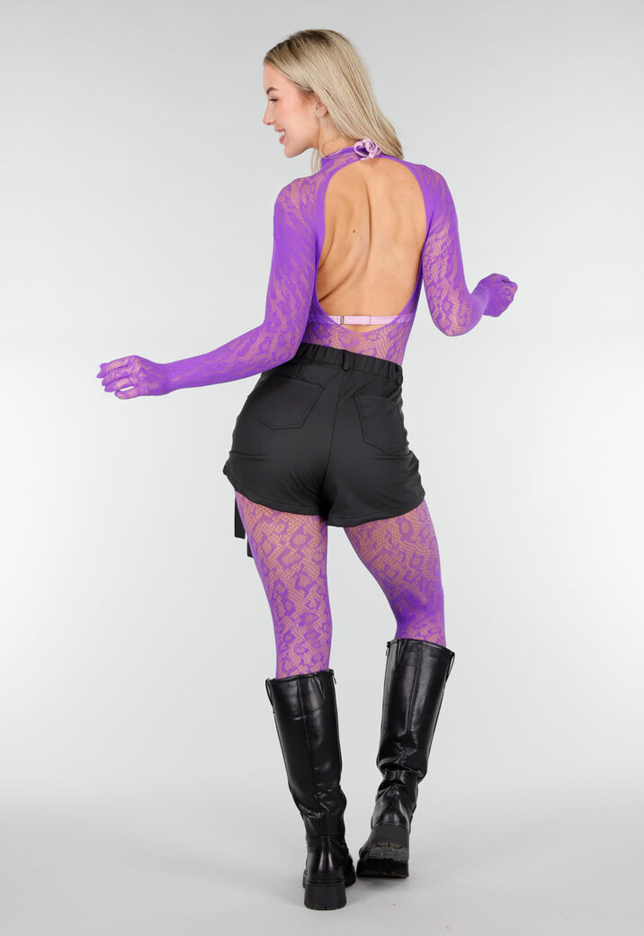 Paarse Mesh Bodystocking met Lange Mouwen