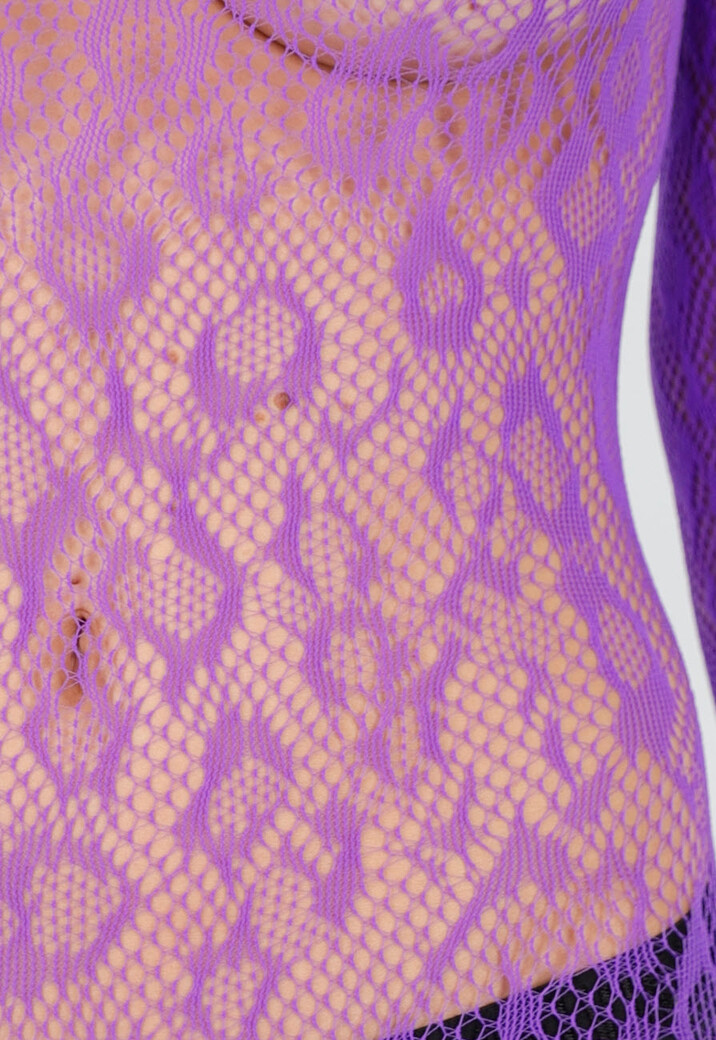 Paarse Mesh Bodystocking met Lange Mouwen
