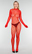 Rode Mesh Bodystocking met Open Rug en Stretch