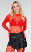 Rode Mesh Bodystocking met Open Rug en Stretch