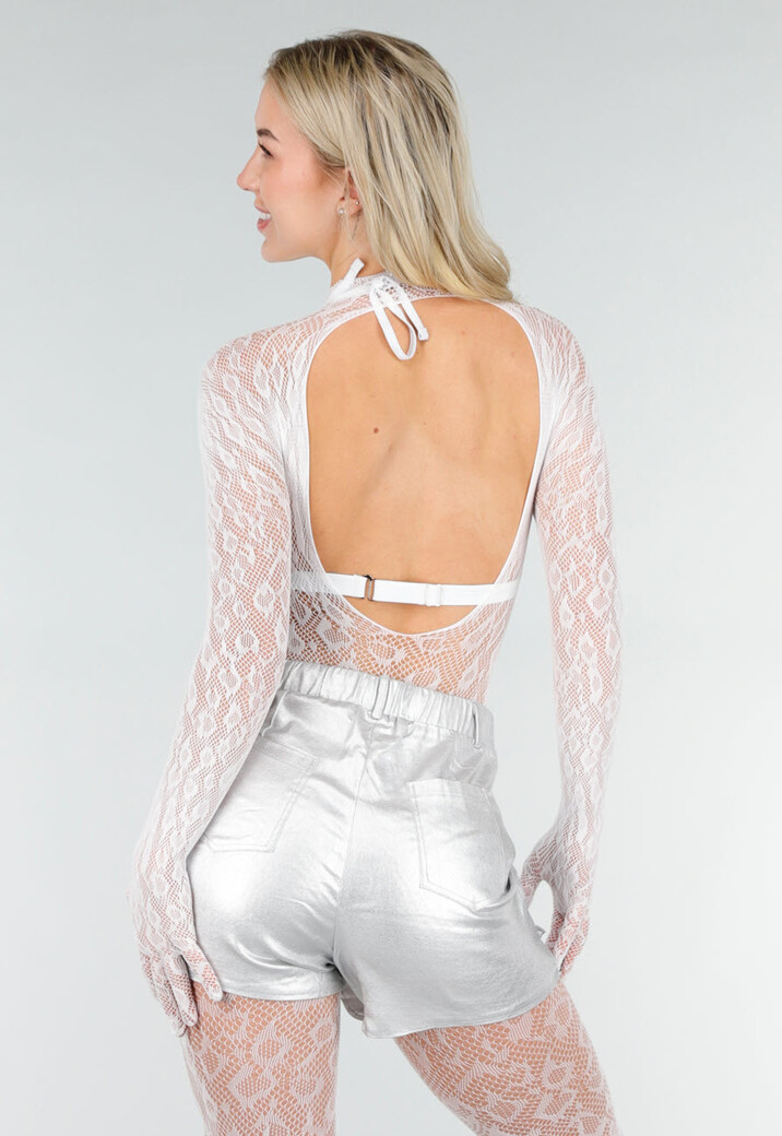 Witte Mesh Bodystocking met Lange Mouwen en Stretch