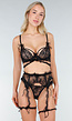 Zwarte Kanten Lingerie Set met Jarretels en Strikjes