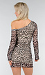 Korte One Shoulder Mesh Stretch Jurk met Panterprint