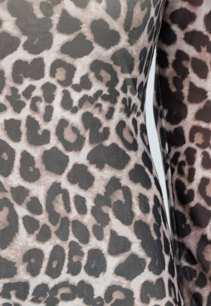 Korte One Shoulder Mesh Stretch Jurk met Panterprint