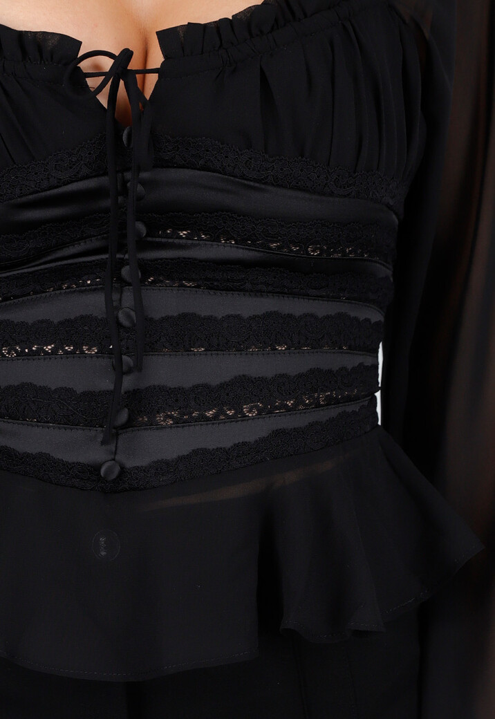 Zwarte Korsettop met Kant en Ruches