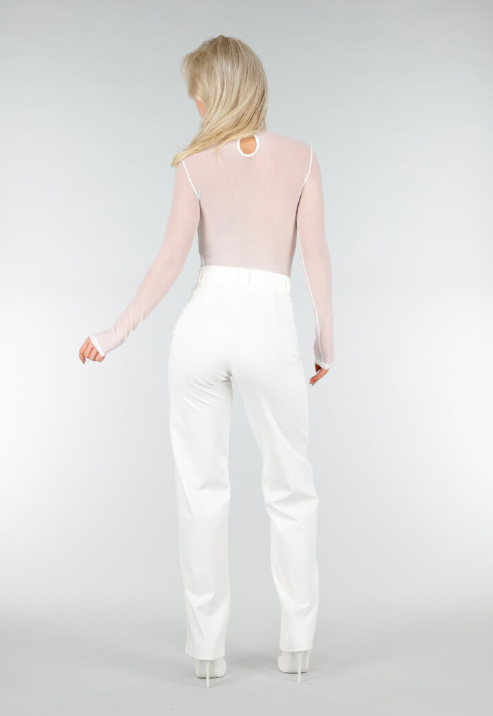 Witte Kanten Body met Lange Mouwen en Beugel