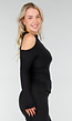 Zwarte One Shoulder Top met Lange Mouwen en Ring