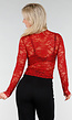 Rode Kanten Mesh Top met Lange Mouwen en Col