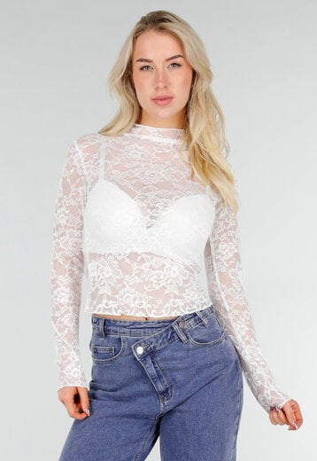 Witte Kanten Mesh Top