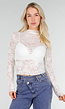Witte Kanten Mesh Top met Stretch en Col