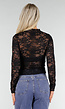 Zwarte Kanten Mesh Top met Lange Mouwen en Col