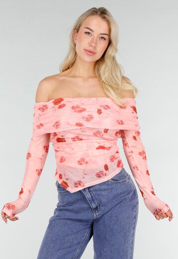 Roze Off Shoulder Mesh Top