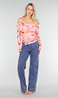 Roze Off Shoulder Mesh Top met Bloemenprint