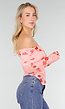 Roze Off Shoulder Mesh Top met Bloemenprint