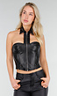 Zwarte Lederlook Corset Top met Rits en Kraag