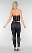 Zwarte Lederlook Corset Top met Rits en Kraag