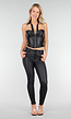 Zwarte Lederlook Corset Top met Rits en Kraag