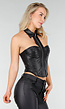Zwarte Lederlook Corset Top met Rits en Kraag