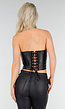 Zwarte Lederlook Corset Top met Rits en Kraag