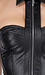 Zwarte Lederlook Corset Top met Rits en Kraag