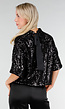 Zwarte Pailletten Top met Korte Mouwen