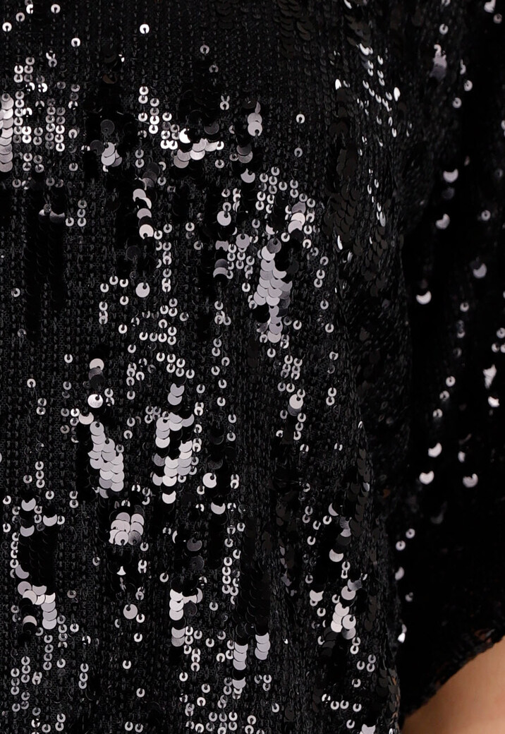 Zwarte Pailletten Top met Korte Mouwen