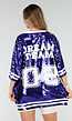Blauwe Oversized Pailletten Jersey Top met V Hals