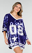 Blauwe Oversized Pailletten Jersey Top met V Hals