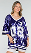 Blauwe Oversized Pailletten Jersey Top met V Hals