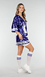 Blauwe Oversized Pailletten Jersey Top met V Hals