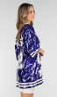 Blauwe Oversized Pailletten Jersey Top met V Hals